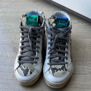 P448 Snakeskin Pattern Sneakers with Teal Accent